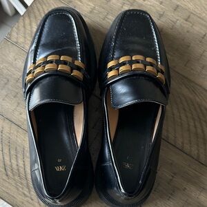 Zara Black Loafers with Gold Detailing